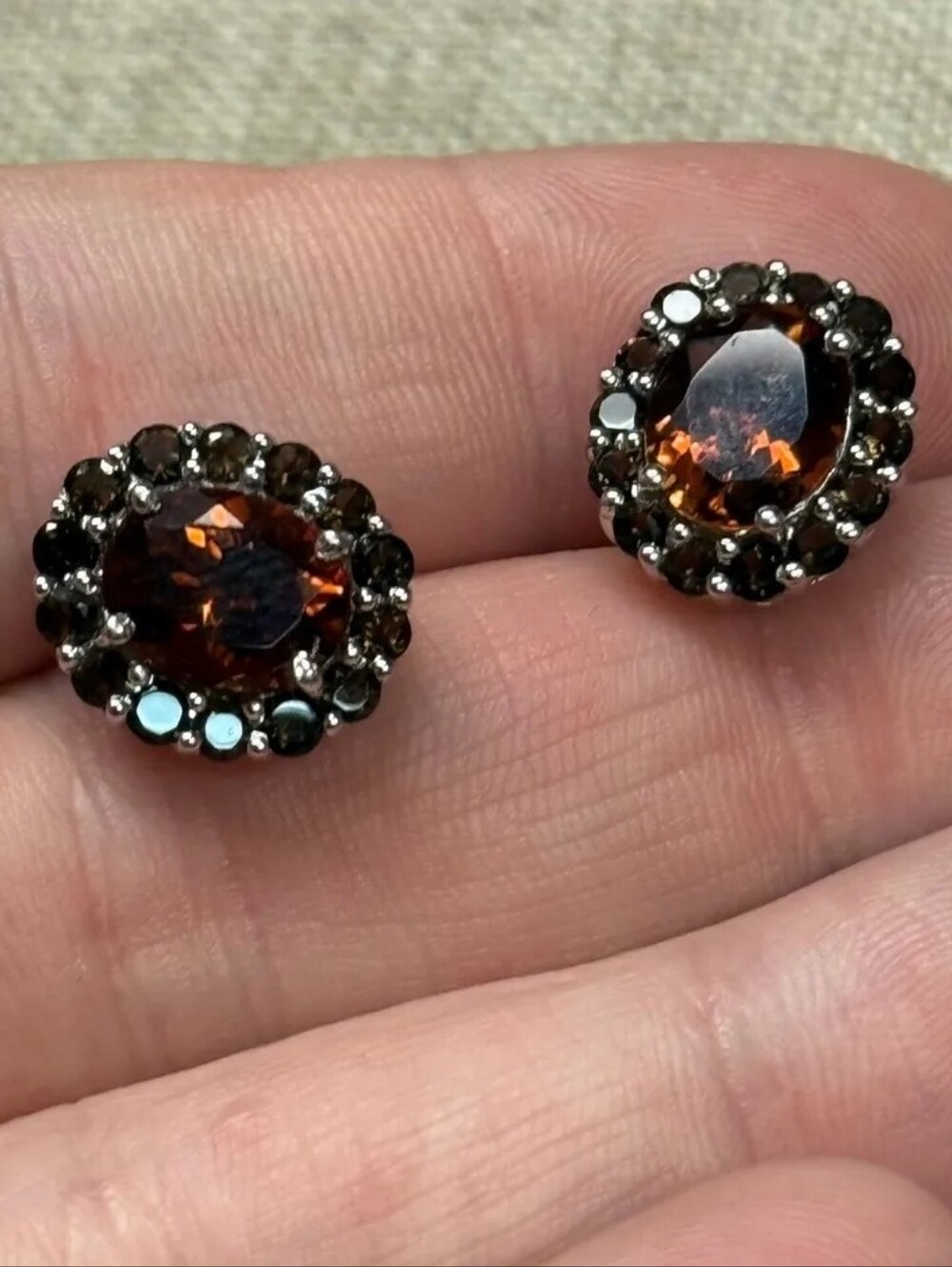 Sterling Silver Mocha Scapolite & Brazilian Smoky Quartz Stud Earrings - Picture 4 of 6
